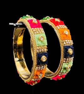 Beautiful multicoloured stone with Crystal stone designer Brass kade set (custom&hellip;