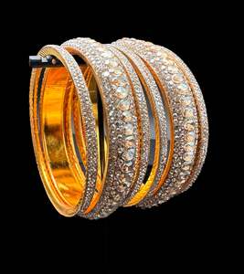 Brass Bangles: Beautiful golden fine stone with Crystal stone designer Brass Bangles set (customised with plain Velvet or Metal Bangles )
