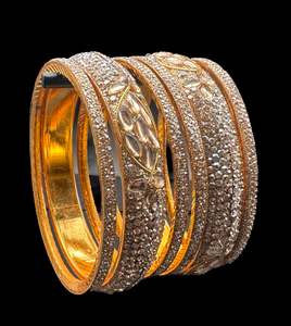 Brass Bangles: Beautiful Golden fine stone with Crystal stone designer Brass Bangles set (customised with plain Velvet or Metal Bangles )