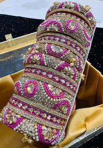 Brass Bangles: Beautiful stones with pearls beaded and Crystal stone Designer Bridal Churra