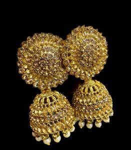 Dark Gold color Beautiful pearls with kundan work jhumka