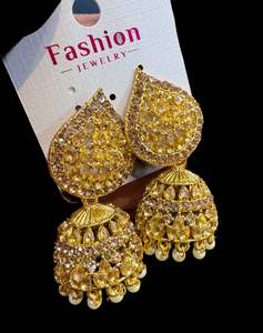 Dark Gold color Beautiful pearls with kundan work jhumka