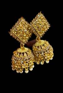 Dark Gold color Beautiful pearls with kundan work jhumka