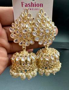 Earring All Styles: Bigger size and lite weight Beautiful pearls with kundan work jhumka