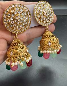 Earring All Styles: Kundan Stone With Pearls Work Beautiful Jhumka