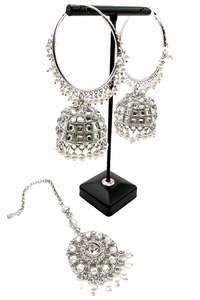 Kundan with pearl work beautiful jhumka balian with Tikka set