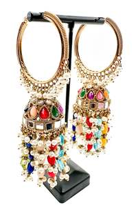 Balian Jhumka Balian: Pearls hanging with mirror work beautiful heavy work designer Jhumka Balian