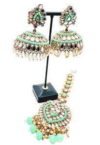 Balian Jhumka Balian: Mirror work with pearls work beautiful Jhumka Balian big size with Tikka