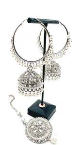 Balian Jhumka Balian: Silver stone with pearls work beautiful Jhumka Balian big size with Tikka