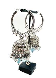 Silver stone with pearls work beautiful Jhumka Balian big size