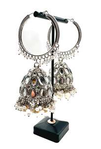 Silver stone with pearls work beautiful Jhumka Balian big size