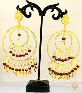 Balian Jhumka Balian: Maroon pearls with pippal patti punjabi balian