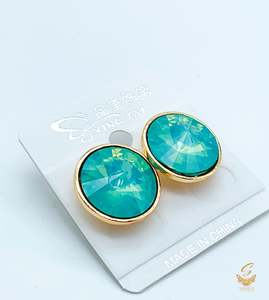 Stud And Small Jhumki: Sea green Colour Beautiful Shiny Crystal Small stud