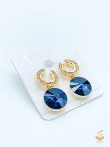 Stud And Small Jhumki: Dark Blue Colour Beautiful Shiny Crystal Small Earring