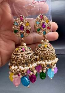 Jhumka: Beautiful polki stone & Pearls work bigger jhumka (very lite weight)
