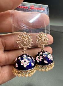 Jhumka: Polki Stone With Pearls Work Beautiful Meenakari Jhumka
