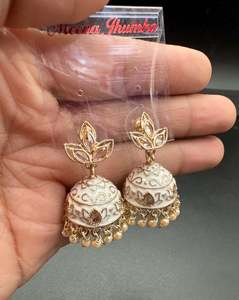 Jhumka: Polki Stone With Pearls Work Beautiful Meenakari Jhumka