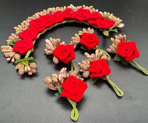 Red Floral Gajra with Pack of Beautiful flower hair Pins (5 pins and 1 Gajra in &hellip;