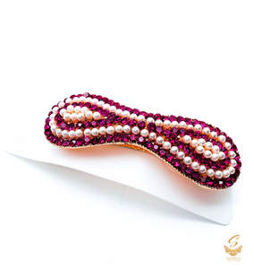 Stone Studded Hair Clips: Purple Pink jerkan stone with white pearls beautiful hair clip