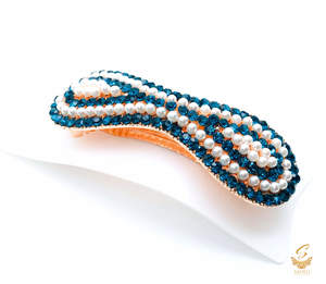 Stone Studded Hair Clips: Firozi jerkan stone with white pearls beautiful hair clip
