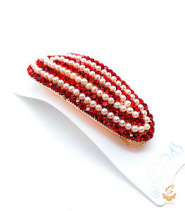 Stone Studded Hair Clips: Red jerkan stone with white pearls beautiful hair clip