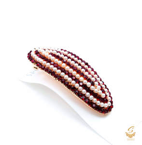 Deep Maroon jerkan stone with white pearls beautiful hair clip