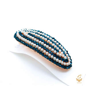 Stone Studded Hair Clips: Firozi jerkan stone with white pearls beautiful hair clip
