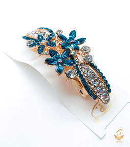 Firozi & Silver colour Crystals with jerkan stone beautiful hair clip
