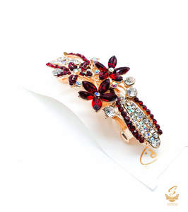 Stone Studded Hair Clips: Deep MAroon & Silver colour Crystals with jerkan stone beautiful hair clip