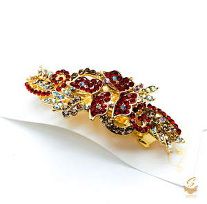 Red colour Crystals with jerkan stone beautiful hair clip