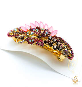 Pink colour Crystals with jerkan stone beautiful hair clip