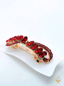 Red colour Crystals with jerkan stone beautiful hair clip