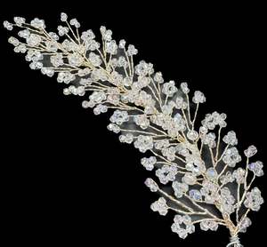 Gajra Floral Bun: Very shiny and sparkly white crystals with pearls hair accessories for engagement bride