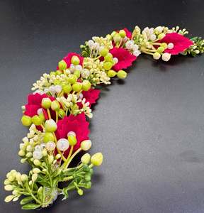 Maroon color Floral Gajra with shiny pearls