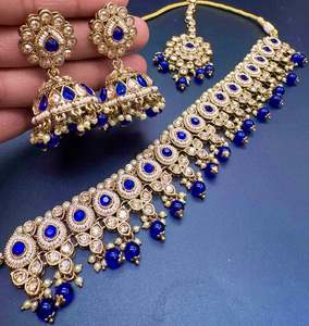 Necklace: Original Polki stone with pearls beaded work beautiful necklace with earrings and tikka set