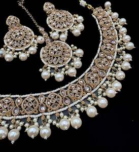 Original Polki stone with pearls beaded heavy work classy necklace with earrings&hellip;