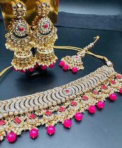 Kundan with pearls work beautiful heavy work choker necklace with designer Jhumk&hellip;