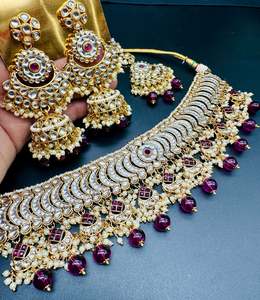 Kundan with pearls work beautiful heavy work choker necklace with designer Jhumk&hellip;