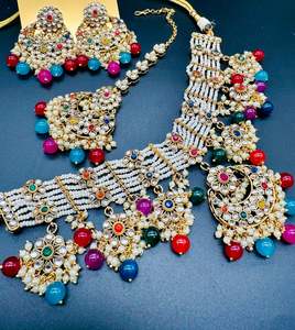 Kundan with pearls work beautiful heavy work necklace with designer Jhumka Earri&hellip;