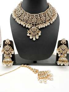 Kundan with pearls work beautiful heavy work necklace with designer Jhumka Earri&hellip;