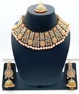 Heavy Work Necklace Sets 1: Kundan stone with rose gold pearls beautiful necklace set