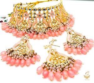 Baby Pink colour Beautiful meenakari work with baby pink pearls with Kundan Ston&hellip;