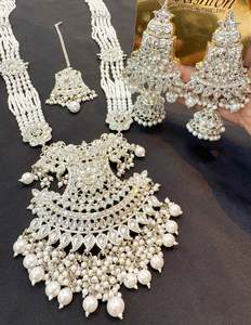 Silver Pearls Work With Kundan Stone Beautiful Rani Haar /Long Necklace Set With&hellip;