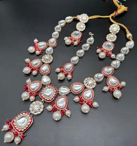 Kundan with jerkan stone designer long necklace with earrings
