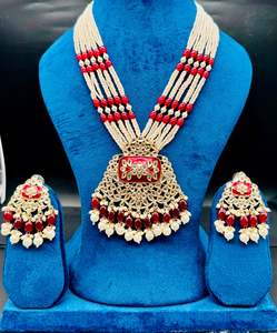 Rani Haar Long Necklaces: Pearls work with kundan stone & Meenakari work beautiful Rani haar /long necklace set with beautiful Earrings