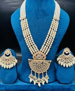 Rani Haar Long Necklaces: Pearls work with kundan stone beautiful Rani haar /long necklace set with beautiful Earrings