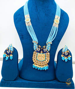 Blue colour beads work with kundan stone meenakari work Peacock design beautiful&hellip;