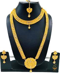 South indian double long necklace gold plated set (artificial gold)