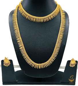 South indian double long necklace gold plated set (artificial gold)