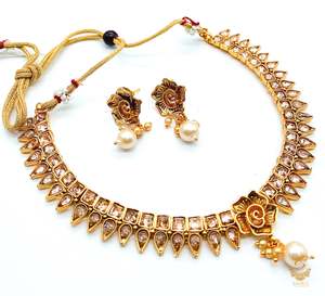 small size beautiful gold plated (artificial) necklace set with polki stone